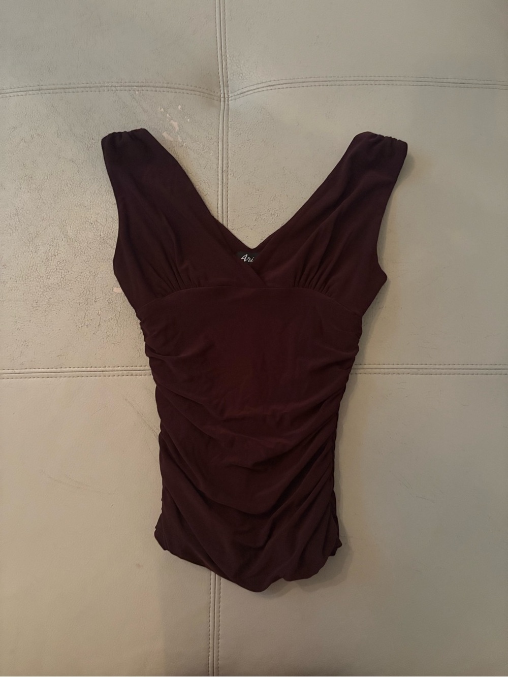 Ariella Deep V Ruched Camisole — Dark Brown